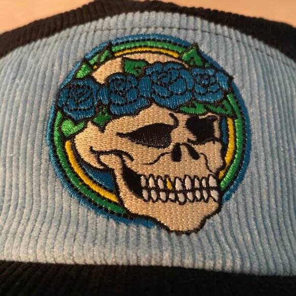 Corduroy 5 Panel Color Block Embroidered Adjustable Hat with Skull Roses - NWOT - Picture 3 of 4